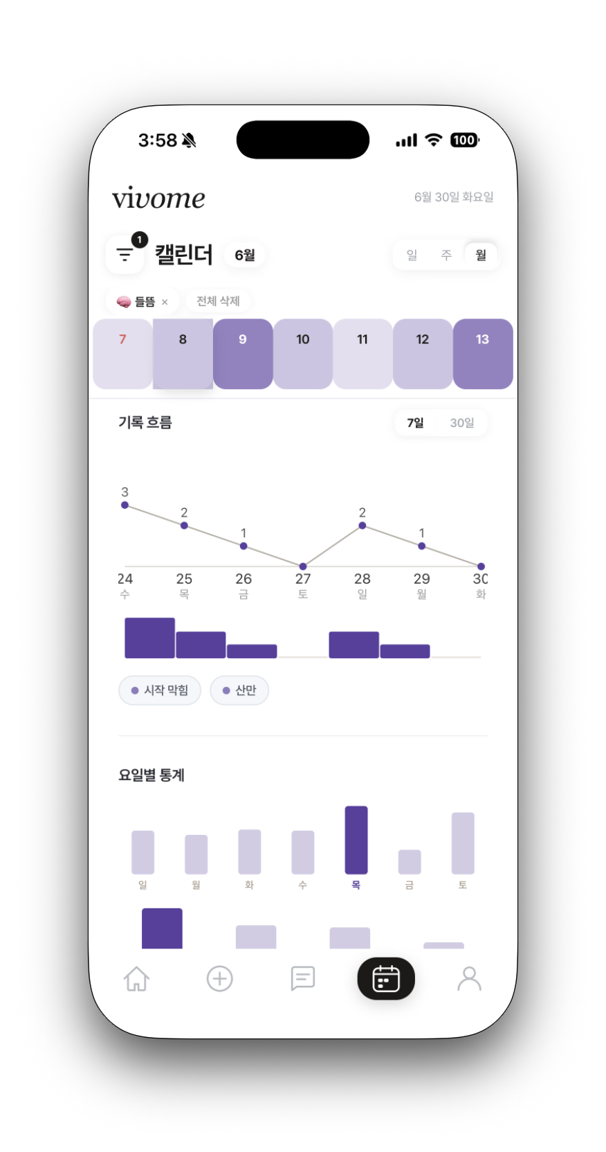 캘린더 — 수면과 에너지 패턴